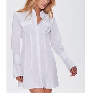 WHITE *NOT BROWN Trumpet-Sleeve Shirt Mini Dress